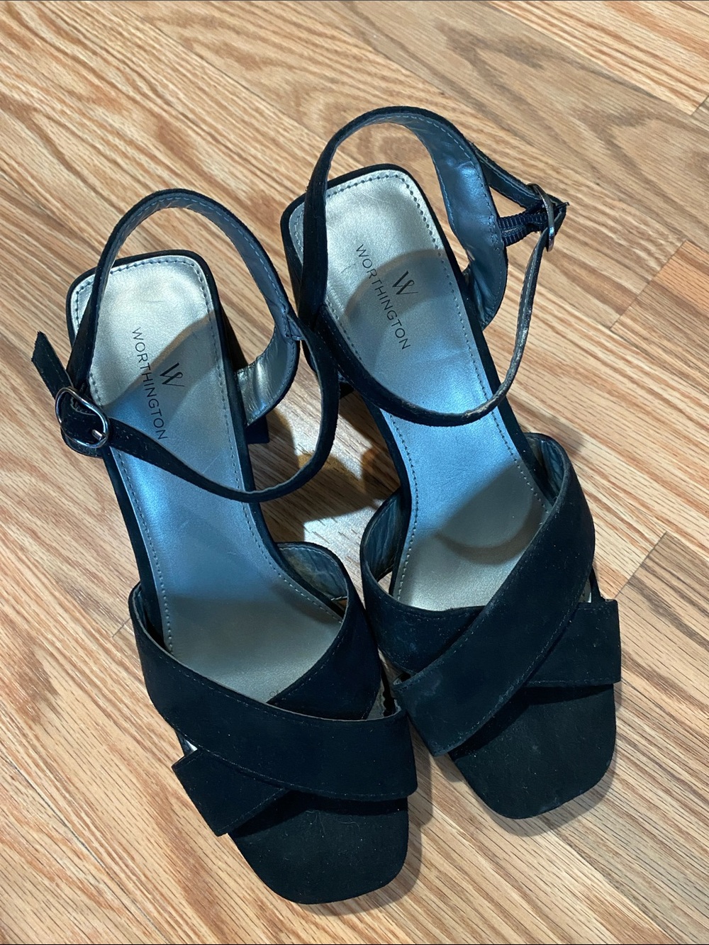 Worthington Black Suede Cross-Strap Slingback Heels-7 Office Collegiate